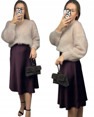 Satynowa spódnica midi dłuższa wiskoza 100% burgundowa MIHO'S- SATINA