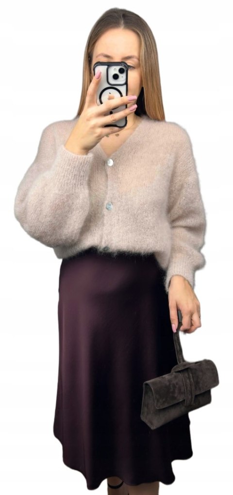 Satynowa spódnica midi dłuższa wiskoza 100% burgundowa MIHO'S- SATINA