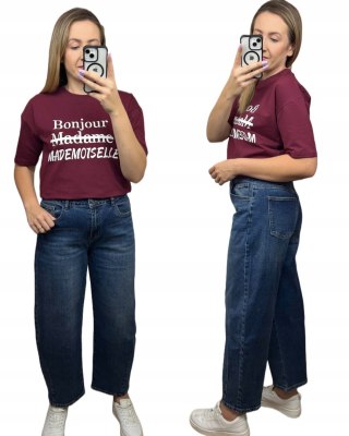 Spodnie jeans balloon szerokie nogawki niebieskie przeszycie M.Sara XL- DENIM EDGE