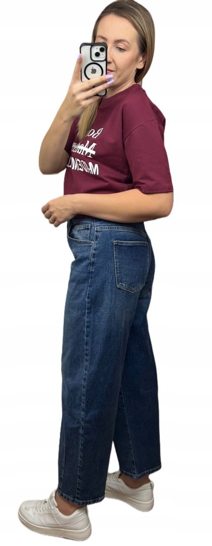 Spodnie jeans balloon szerokie nogawki niebieskie przeszycie M.Sara L- DENIM EDGE