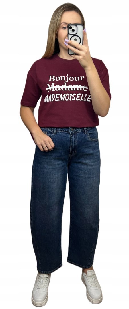 Spodnie jeans balloon szerokie nogawki niebieskie przeszycie M.Sara L- DENIM EDGE