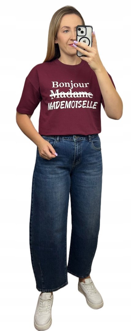 Spodnie jeans balloon szerokie nogawki niebieskie przeszycie M.Sara S- DENIM EDGE