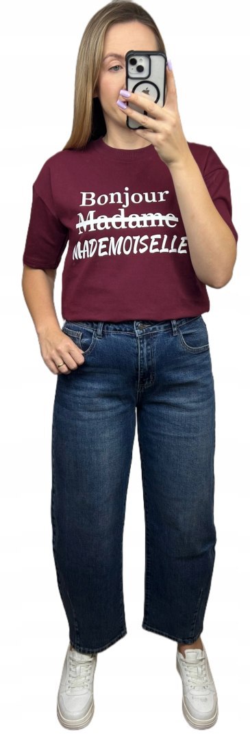 Spodnie jeans balloon szerokie nogawki niebieskie przeszycie M.Sara S- DENIM EDGE