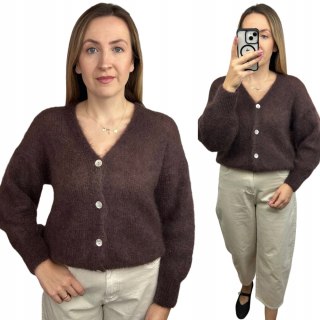 Sweter kardigan czekoladowy brązowy super kid moher 80% miękki Toscana39 MOHAIR COZY