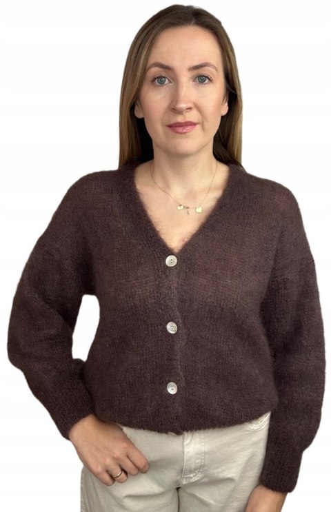 Sweter kardigan czekoladowy brązowy super kid moher 80% miękki Toscana39 MOHAIR COZY