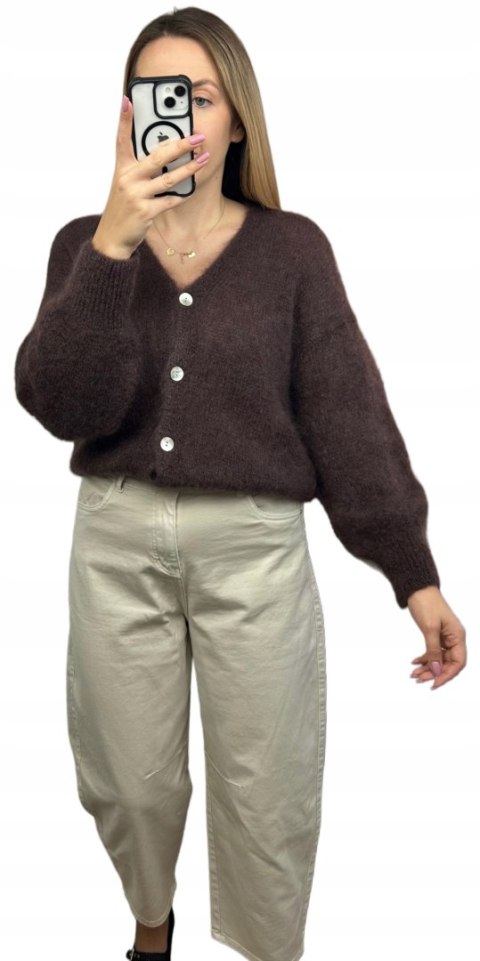 Sweter kardigan czekoladowy brązowy super kid moher 80% miękki Toscana39 MOHAIR COZY