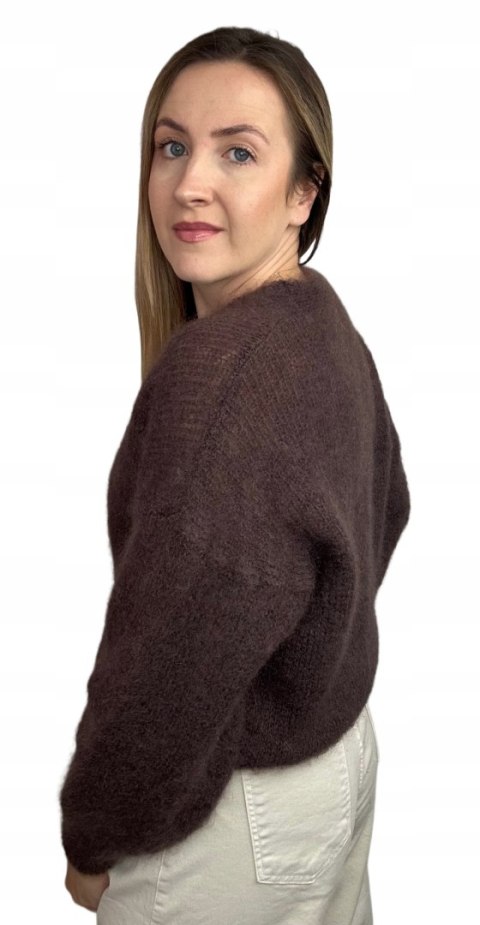 Sweter kardigan czekoladowy brązowy super kid moher 80% miękki Toscana39 MOHAIR COZY