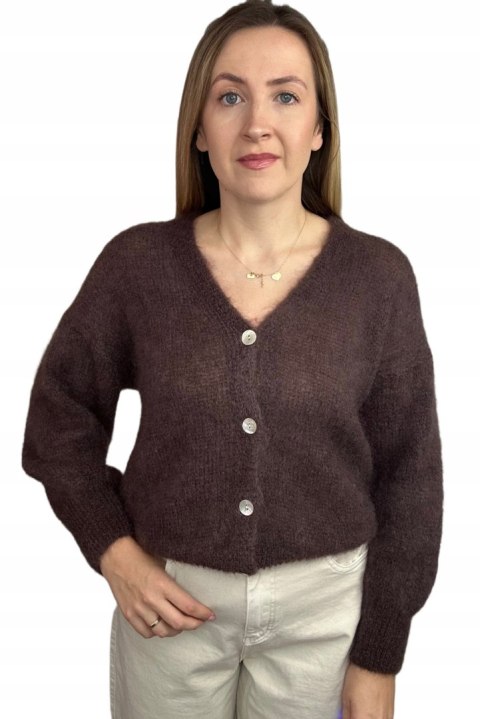 Sweter kardigan czekoladowy brązowy super kid moher 80% miękki Toscana39 MOHAIR COZY