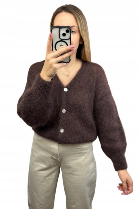 Sweter kardigan czekoladowy brązowy super kid moher 80% miękki Toscana39 MOHAIR COZY