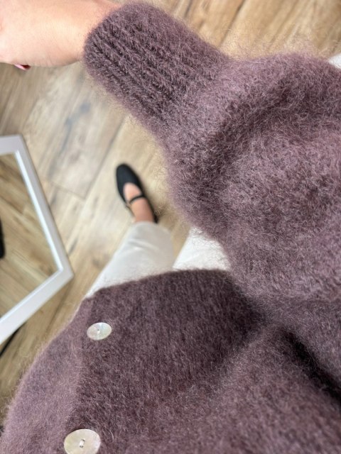 Sweter kardigan czekoladowy brązowy super kid moher 80% miękki Toscana39 MOHAIR COZY