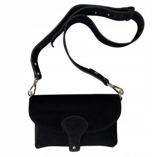 Torebka listonoszka skóra naturalna zamszowa czarna crossbody Vera Pelle- MEGA LUXI