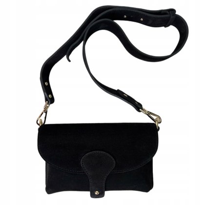 Torebka listonoszka skóra naturalna zamszowa czarna crossbody Vera Pelle- MEGA LUXI