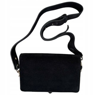 Torebka listonoszka skóra naturalna zamszowa czarna crossbody Vera Pelle- MEGA LUXI
