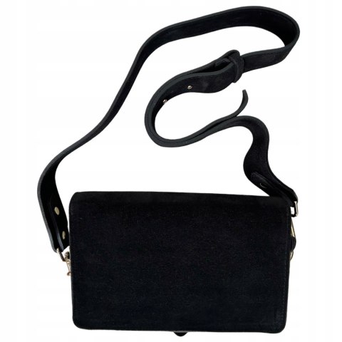 Torebka listonoszka skóra naturalna zamszowa czarna crossbody Vera Pelle- MEGA LUXI