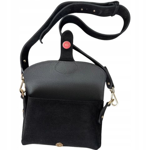 Torebka listonoszka skóra naturalna zamszowa czarna crossbody Vera Pelle- MEGA LUXI
