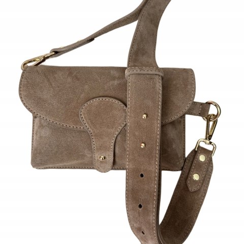 Torebka listonoszka skóra naturalna zamszowa mocha crossbody Vera Pelle- MEGA LUXI