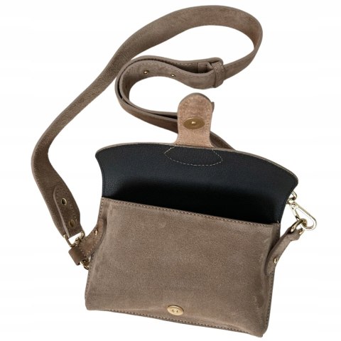 Torebka listonoszka skóra naturalna zamszowa mocha crossbody Vera Pelle- MEGA LUXI
