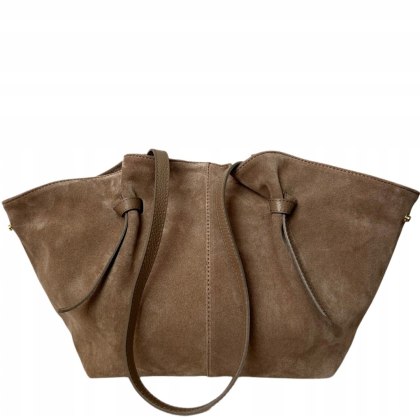 Torebka shopper brązowa czekoladowa skórzana zamszowa zamsz Laura Biaggi- ROMA