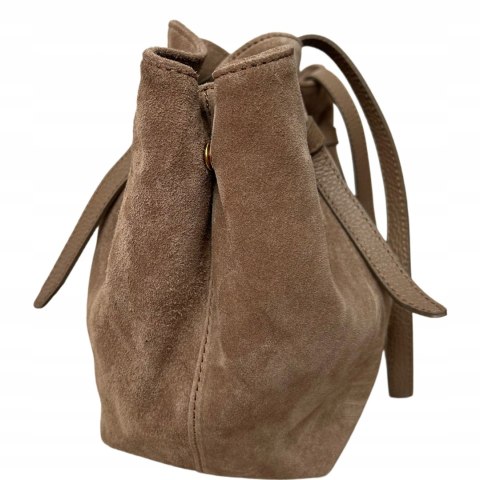 Torebka shopper brązowa czekoladowa skórzana zamszowa zamsz Laura Biaggi- ROMA