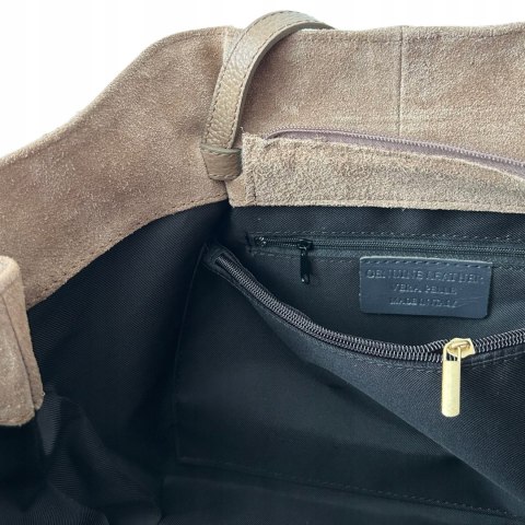 Torebka shopper brązowa czekoladowa skórzana zamszowa zamsz Laura Biaggi- ROMA