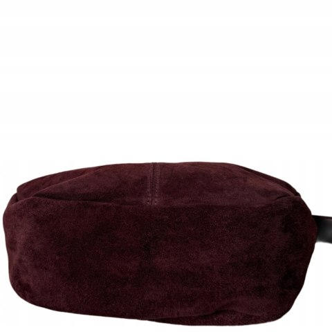Torebka typu hobo skóra naturalna zamszowa bordowa Vera Pelle- HOBO MOOD