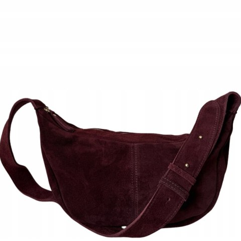 Torebka typu hobo skóra naturalna zamszowa bordowa Vera Pelle- HOBO MOOD
