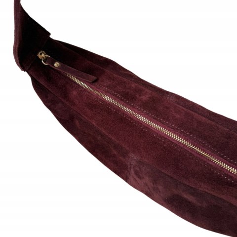 Torebka typu hobo skóra naturalna zamszowa bordowa Vera Pelle- HOBO MOOD