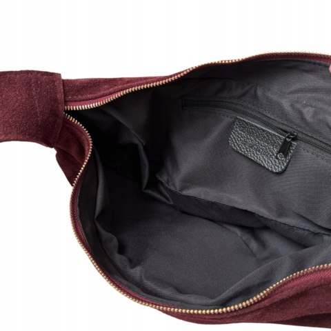 Torebka typu hobo skóra naturalna zamszowa bordowa Vera Pelle- HOBO MOOD