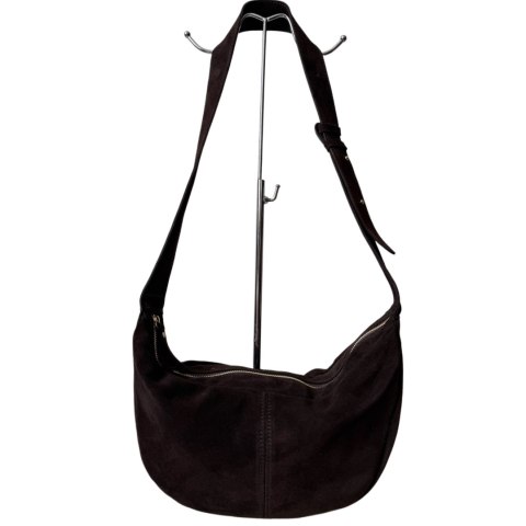 Torebka typu hobo skóra naturalna zamszowa czekoladowa Vera Pelle- HOBO MOOD