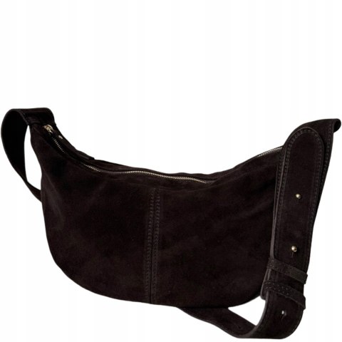Torebka typu hobo skóra naturalna zamszowa czekoladowa Vera Pelle- HOBO MOOD