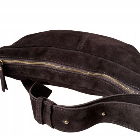 Torebka typu hobo skóra naturalna zamszowa czekoladowa Vera Pelle- HOBO MOOD
