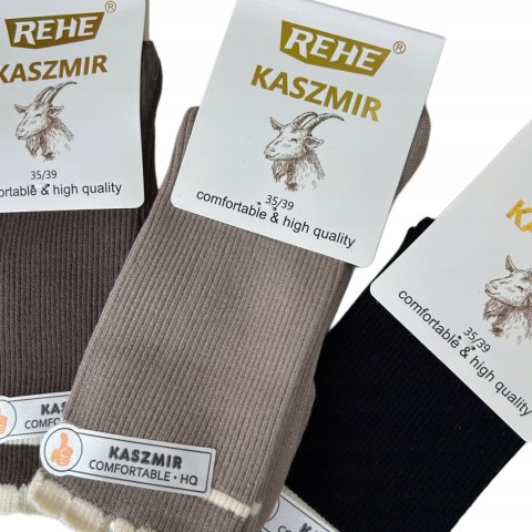 3 pary skarpet skarpetek kaszmirowych falbanka prążkowane Rehe 35-39