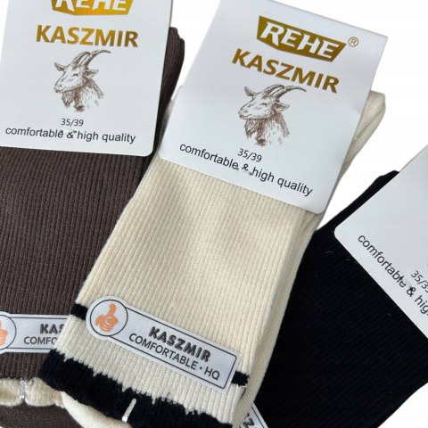 3 pary skarpet skarpetek kaszmirowych falbanka prążkowane Rehe 35-39