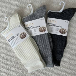 3 pary skarpet skarpetek wełnianych wełna merino prążkowane Alina 35-38