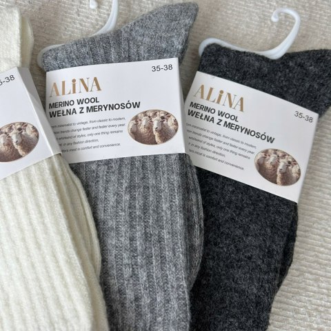 3 pary skarpet skarpetek wełnianych wełna merino prążkowane Alina 35-38