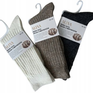 3 pary skarpet skarpetek wełnianych wełna merino prążkowane Alina 35-38