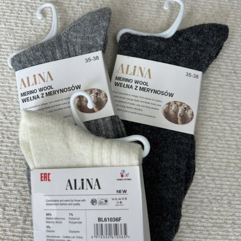 3 pary skarpet skarpetek wełnianych wełna merino prążkowane Alina 35-38