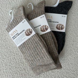 3 pary skarpet skarpetek wełnianych wełna merino prążkowane Alina 35-38