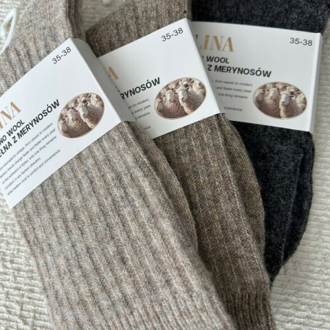 3 pary skarpet skarpetek wełnianych wełna merino prążkowane Alina 35-38