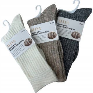 3 pary skarpet skarpetek wełnianych wełna merino prążkowane Alina 35-38