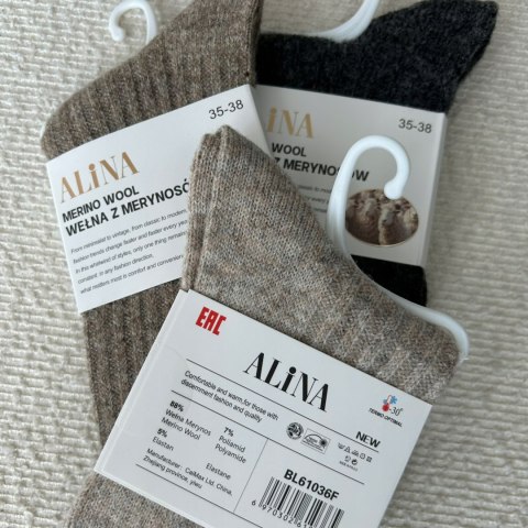 3 pary skarpet skarpetek wełnianych wełna merino prążkowane Alina 35-38