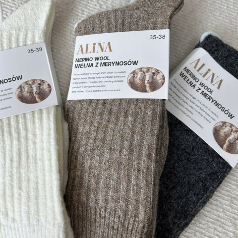 3 pary skarpet skarpetek wełnianych wełna merino prążkowane Alina 35-38