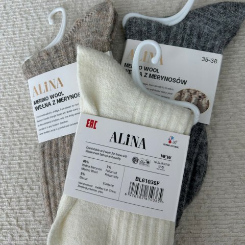 3 pary skarpet skarpetek wełnianych wełna merino prążkowane Alina 35-38