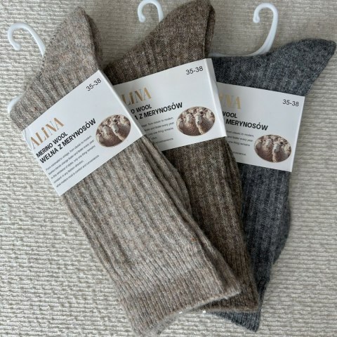 3 pary skarpet skarpetek wełnianych wełna merino prążkowane Alina 35-38