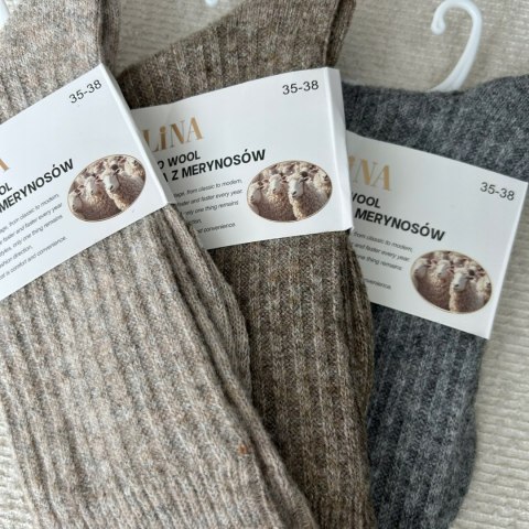 3 pary skarpet skarpetek wełnianych wełna merino prążkowane Alina 35-38