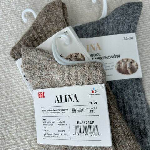 3 pary skarpet skarpetek wełnianych wełna merino prążkowane Alina 35-38