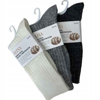 3 pary skarpet skarpetek wełnianych wełna merino prążkowane Alina 39-42