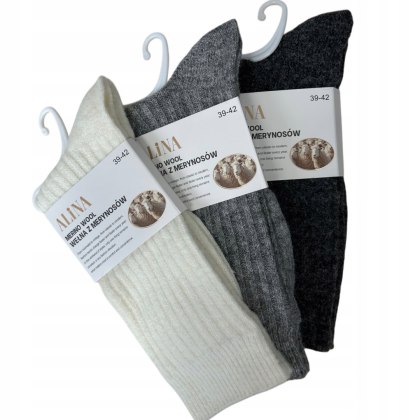 3 pary skarpet skarpetek wełnianych wełna merino prążkowane Alina 39-42