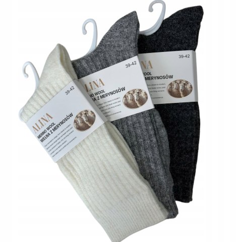 3 pary skarpet skarpetek wełnianych wełna merino prążkowane Alina 39-42