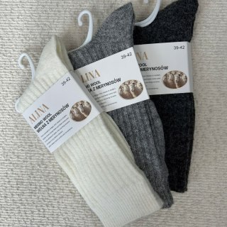 3 pary skarpet skarpetek wełnianych wełna merino prążkowane Alina 39-42